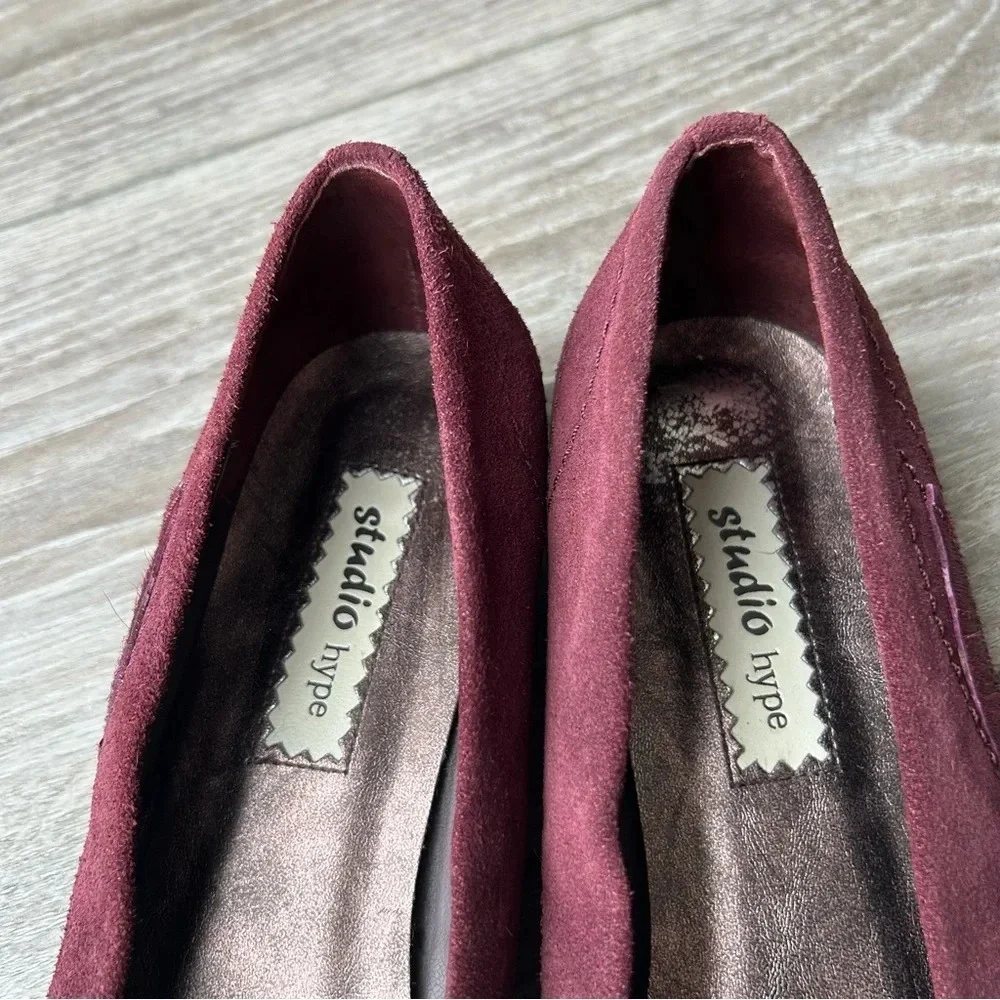 Studio Hype  Red Suede Leather Calf Hair Square Toe Flats - Picture 9 of 12